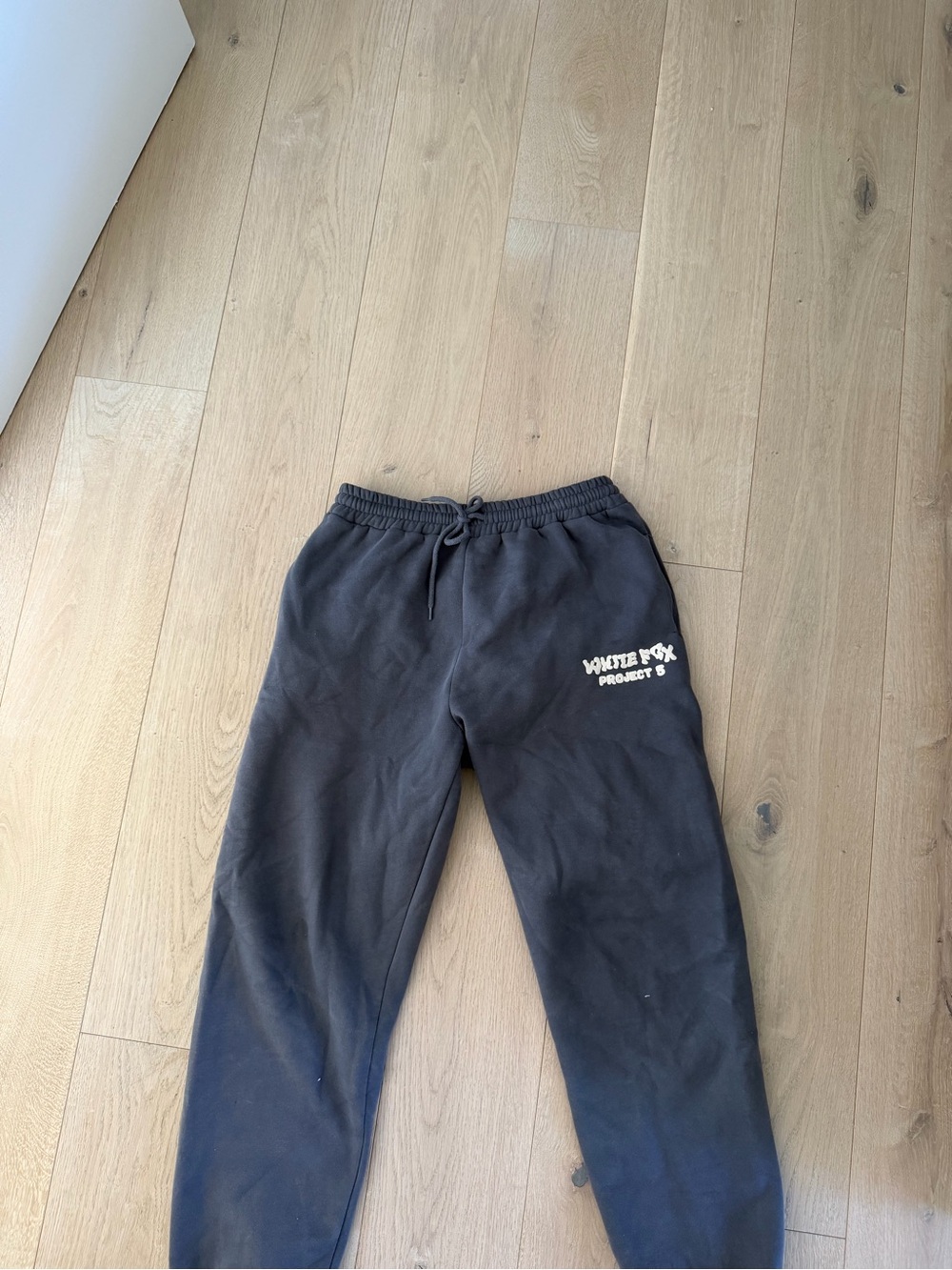 White Fox Boutique Black Track Pants with White Logo